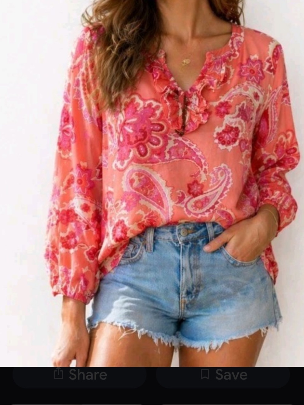 Talbots Coral Pink Paisley Ruffle V-Neck Blouse🚨